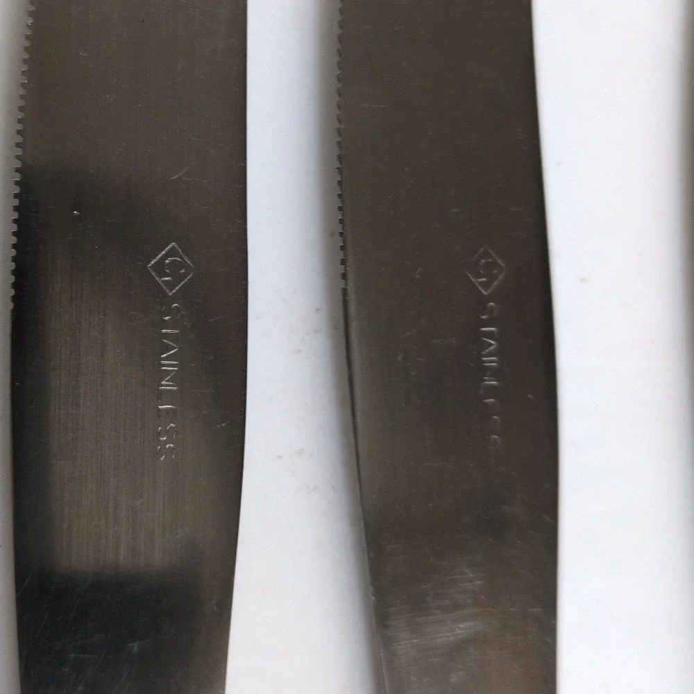 Vintage Starburst Atomic Star Stainless Steel Dinner Knives Japan Set of 6 MCM‎